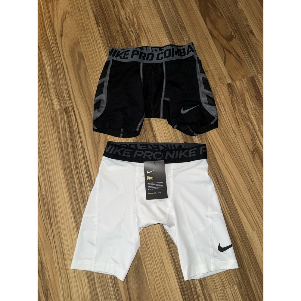Nike Pro Boy's Sz S Small Training Compression Dri-fit Shorts Lot White Black
